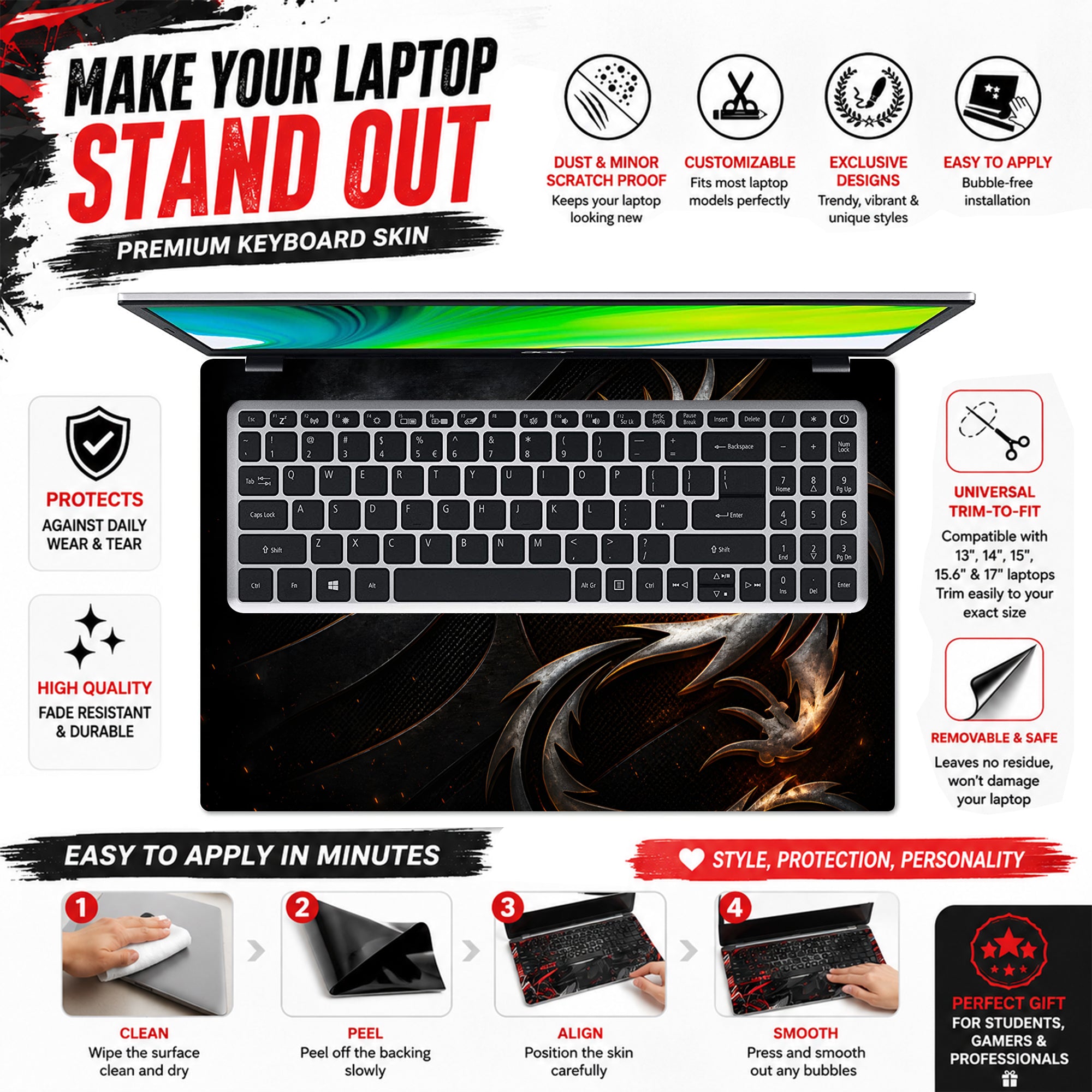 Fantasy Dragons Metallic Steel Dragon on Industrial Mesh Laptop Skin - View 5