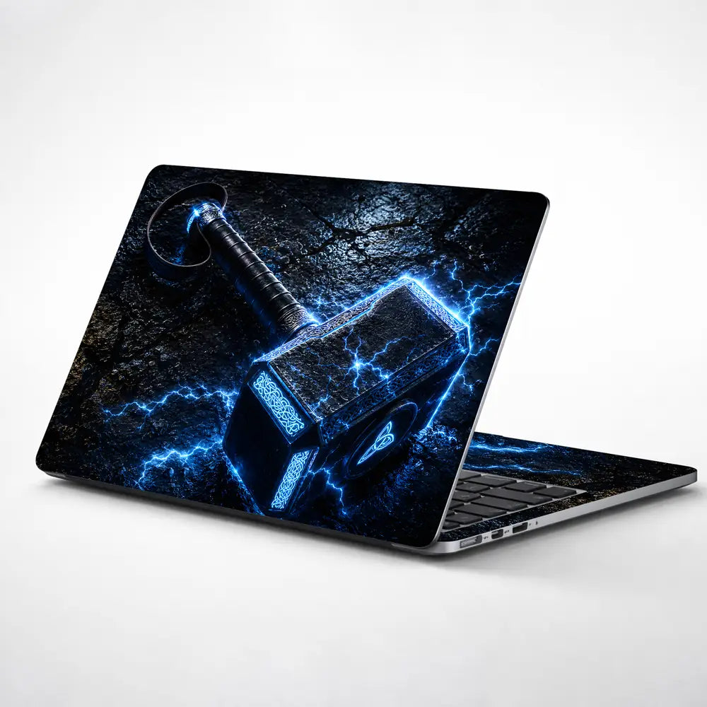 Fantasy Mjolnir Thor Hammer Blue Lightning Laptop Skin - View 1