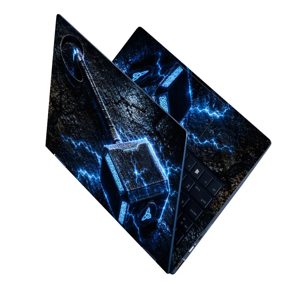 Fantasy Mjolnir Thor Hammer Blue Lightning Laptop Skin - View 2
