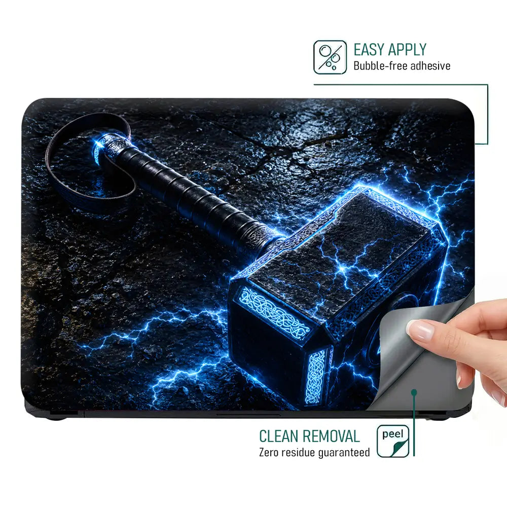 Fantasy Mjolnir Thor Hammer Blue Lightning Laptop Skin - View 4