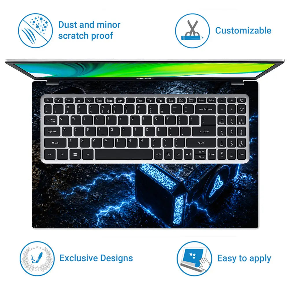 Fantasy Mjolnir Thor Hammer Blue Lightning Laptop Skin - View 5