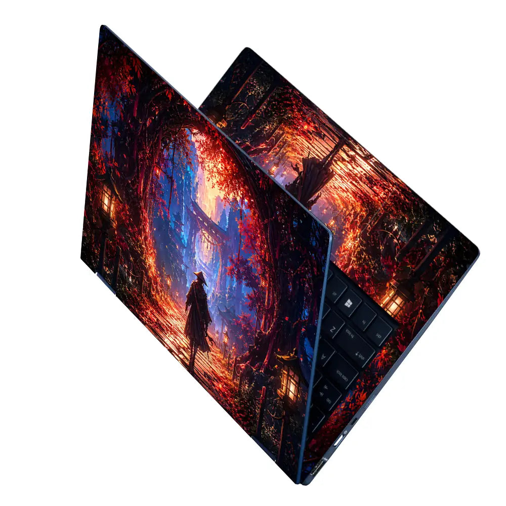 Fantasy Samurai Red Forest Laptop Skin - View 2