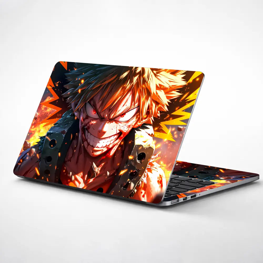 Fiery Anime Hero With Explosive Energy Laptop Skin - View 1