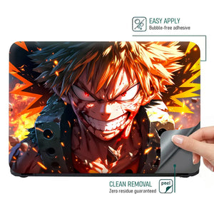 Fiery Anime Hero With Explosive Energy Laptop Skin - View 4