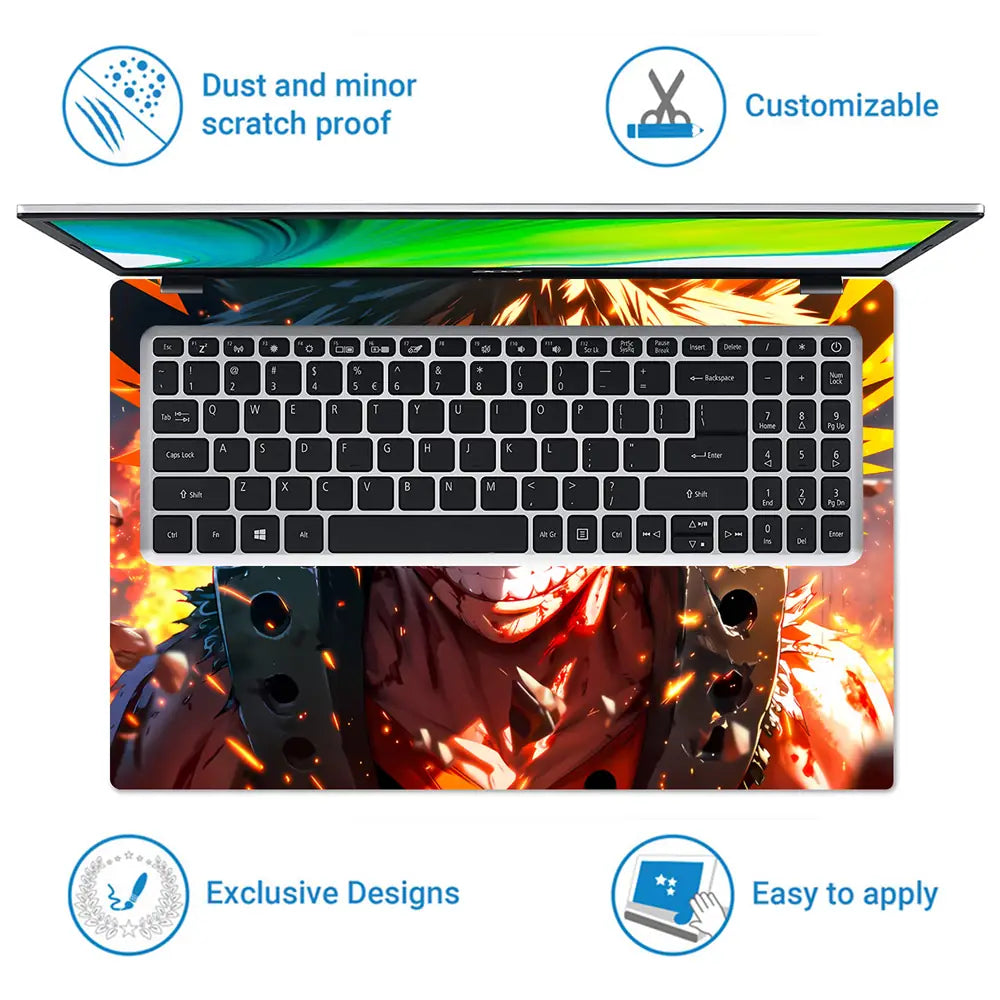 Fiery Anime Hero With Explosive Energy Laptop Skin - View 5