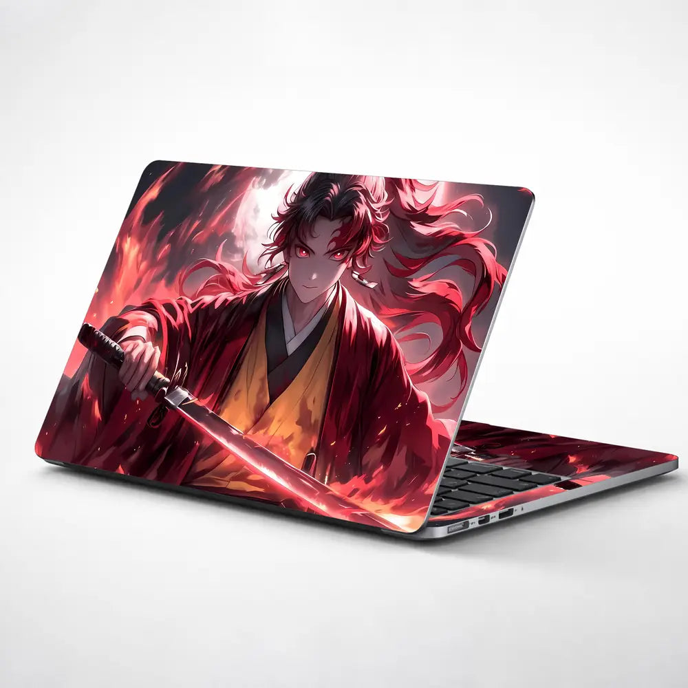 Fiery Samurai In Red And Black Laptop Skin - View 1
