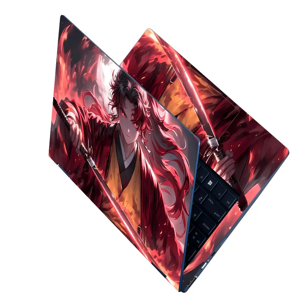 Fiery Samurai In Red And Black Laptop Skin - View 2
