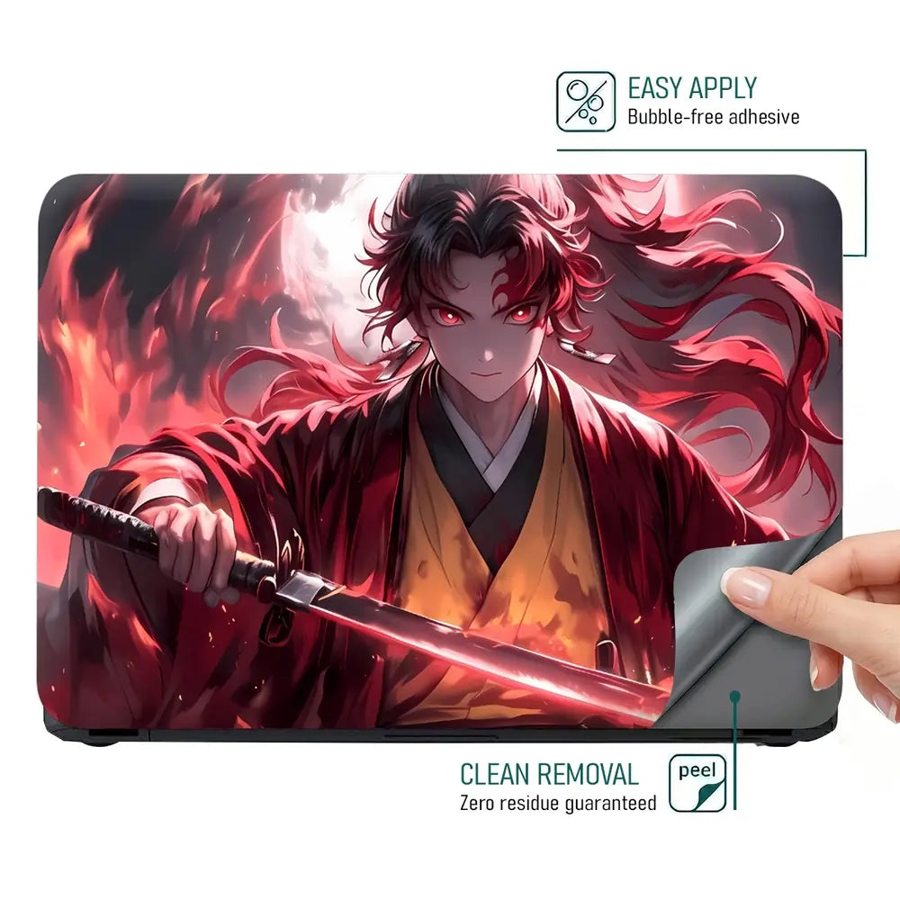 Fiery Samurai In Red And Black Laptop Skin - View 4