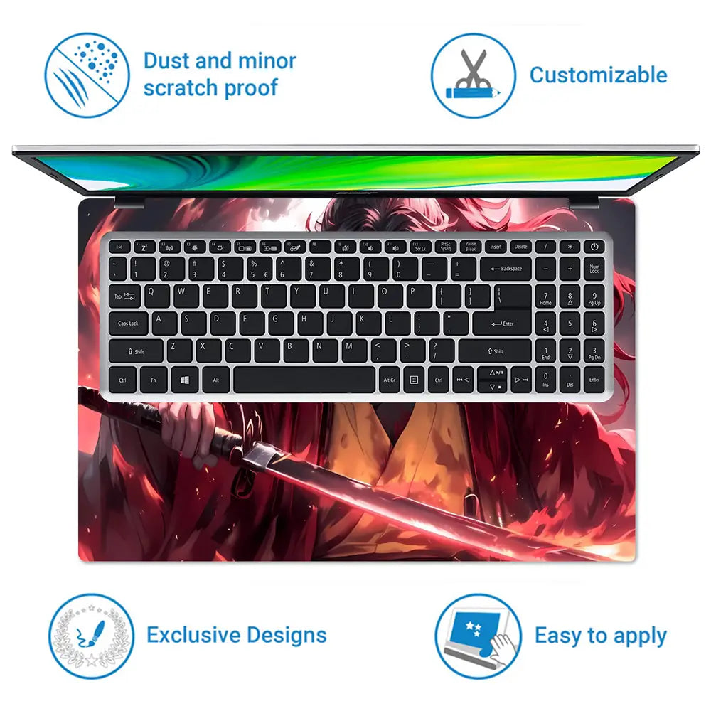 Fiery Samurai In Red And Black Laptop Skin - View 5