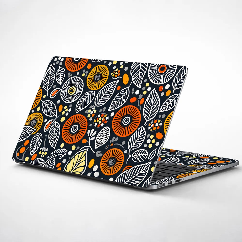 Folk Flowers Leaves Orange Laptop Skin - View 1