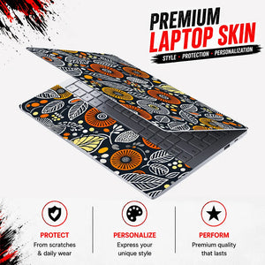 Folk Flowers Leaves Orange Laptop Skin - View 3