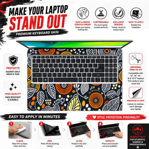 Folk Flowers Leaves Orange Laptop Skin - View 5