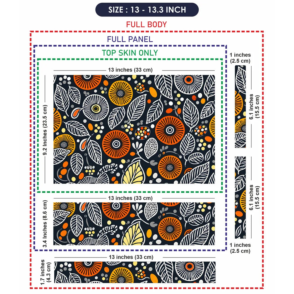 Folk Flowers Leaves Orange Laptop Skin - View 6