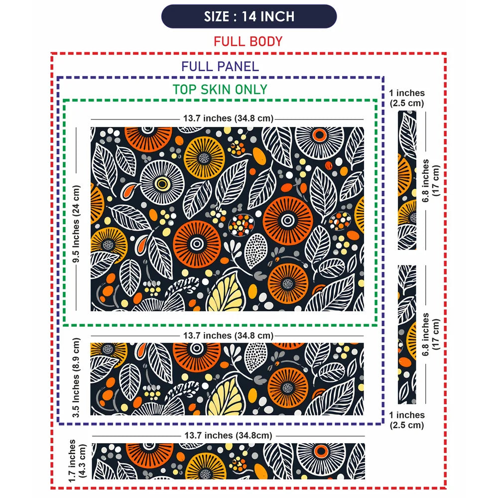 Folk Flowers Leaves Orange Laptop Skin - View 7