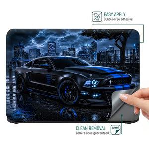 Ford Mustang Black Blue Night City Laptop Skin - View 4