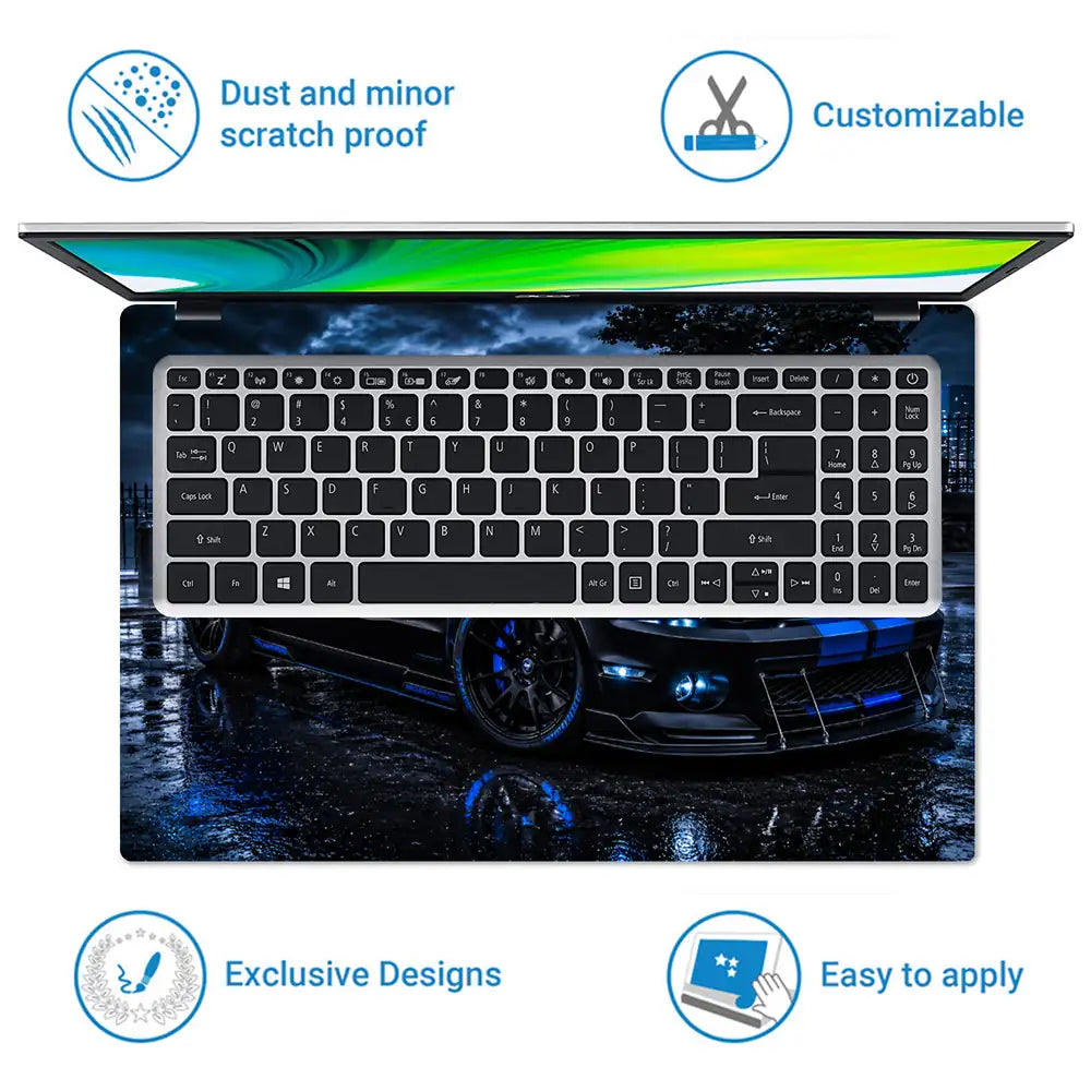 Ford Mustang Black Blue Night City Laptop Skin - View 5