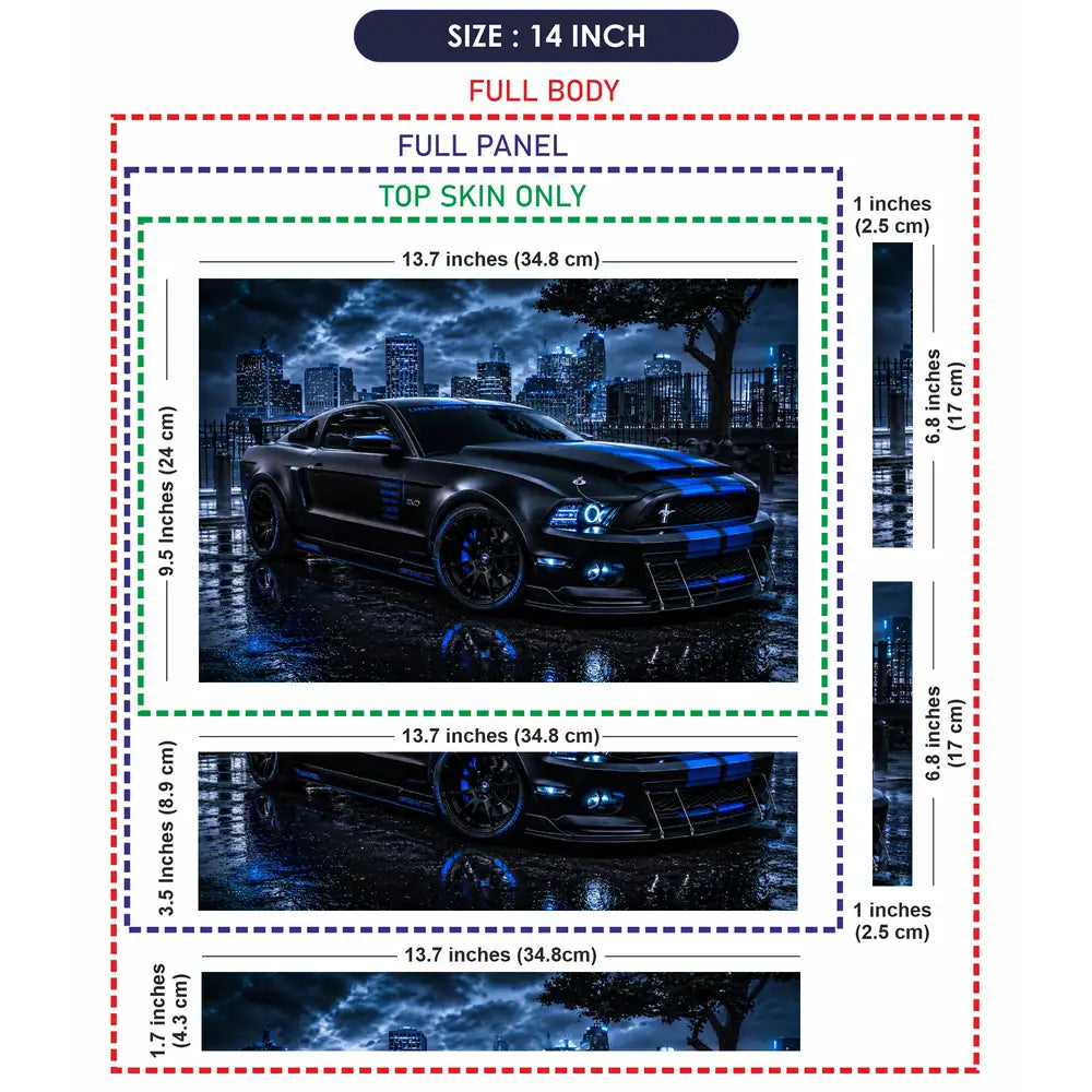 Ford Mustang Black Blue Night City Laptop Skin - View 7