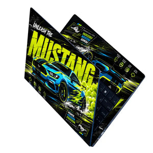 Ford Mustang Blue Yellow Neon Laptop Skin - View 2