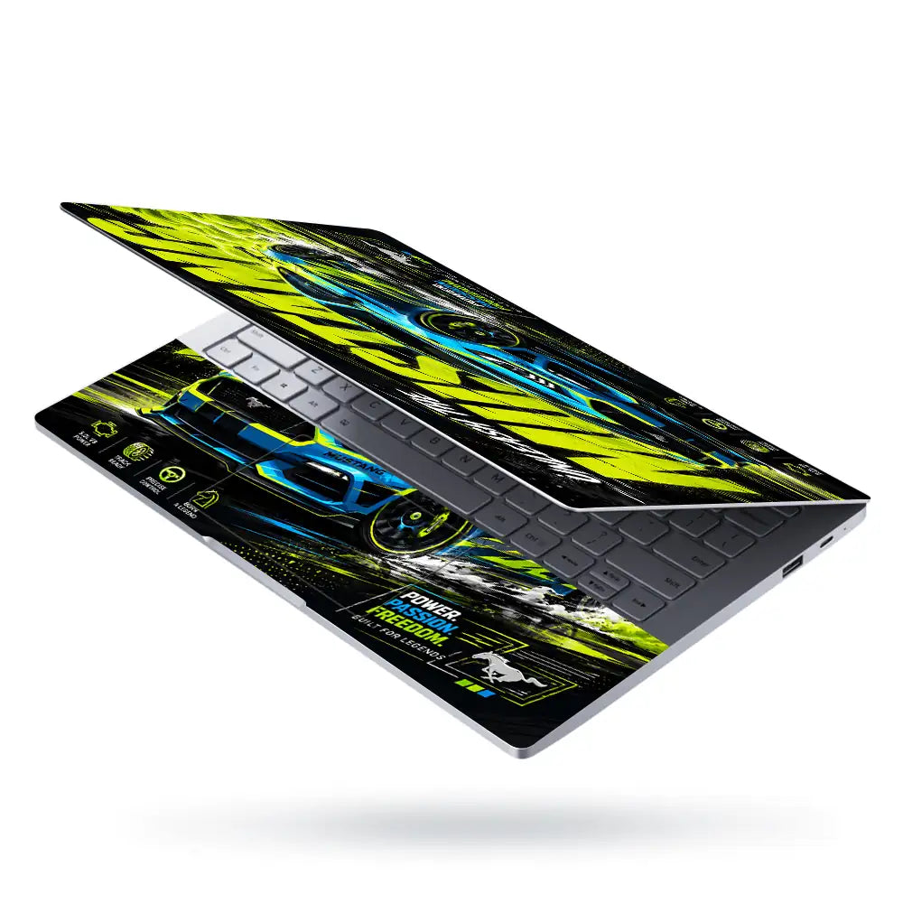 Ford Mustang Blue Yellow Neon Laptop Skin - View 3