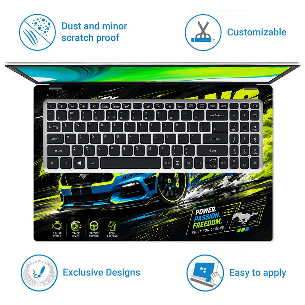 Ford Mustang Blue Yellow Neon Laptop Skin - View 5
