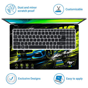 Ford Mustang Blue Yellow Neon Laptop Skin - View 5