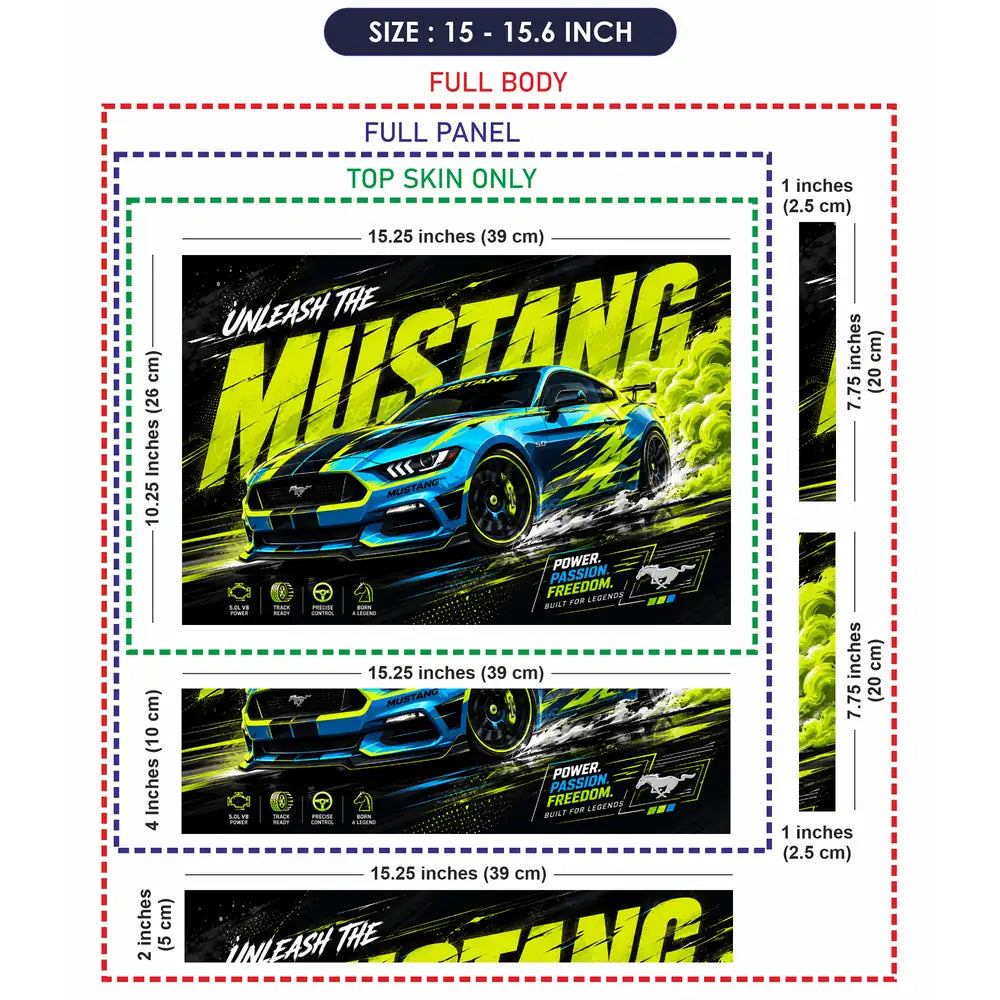 Ford Mustang Blue Yellow Neon Laptop Skin - View 8