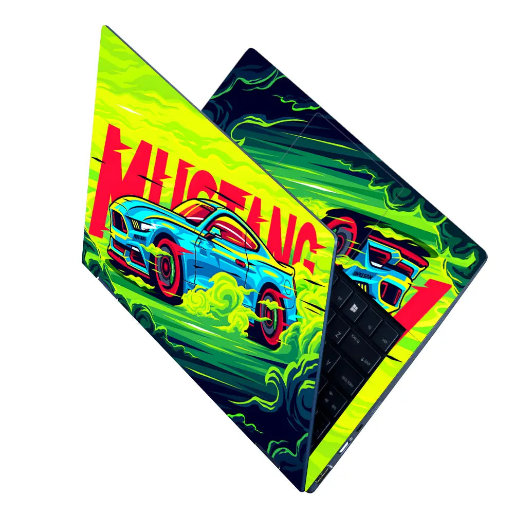Ford Mustang Neon Green Laptop Skin - View 2