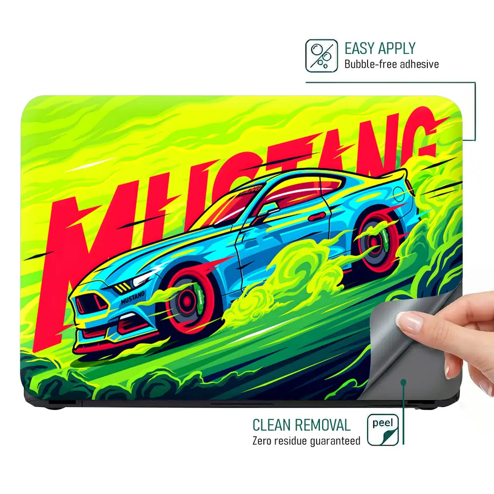 Ford Mustang Neon Green Laptop Skin - View 4