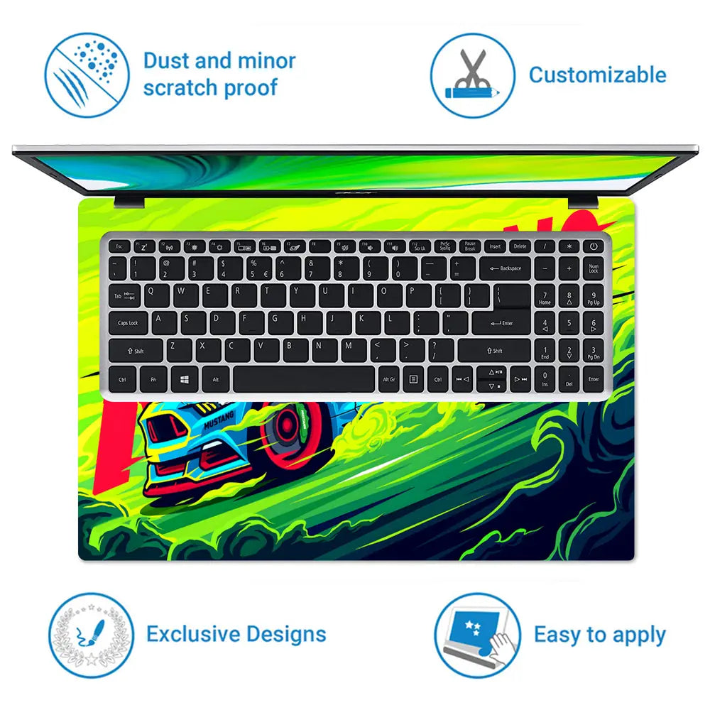 Ford Mustang Neon Green Laptop Skin - View 5