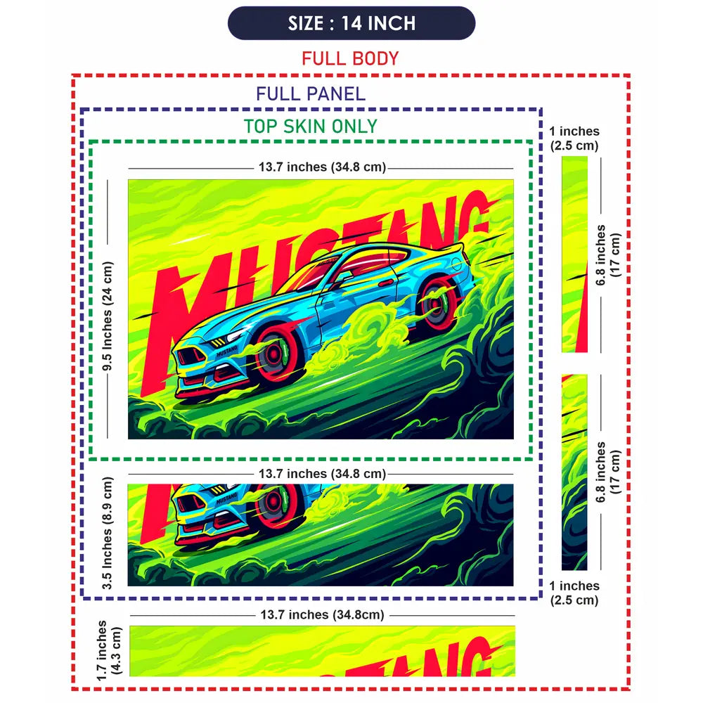 Ford Mustang Neon Green Laptop Skin - View 7
