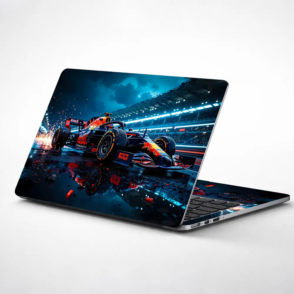 Futuristic Racing Car In Motion Laptop Skin - View 1