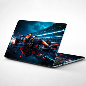 Futuristic Racing Car In Motion Laptop Skin - View 1