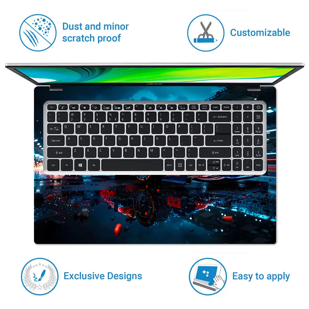 Futuristic Racing Car In Motion Laptop Skin - View 5