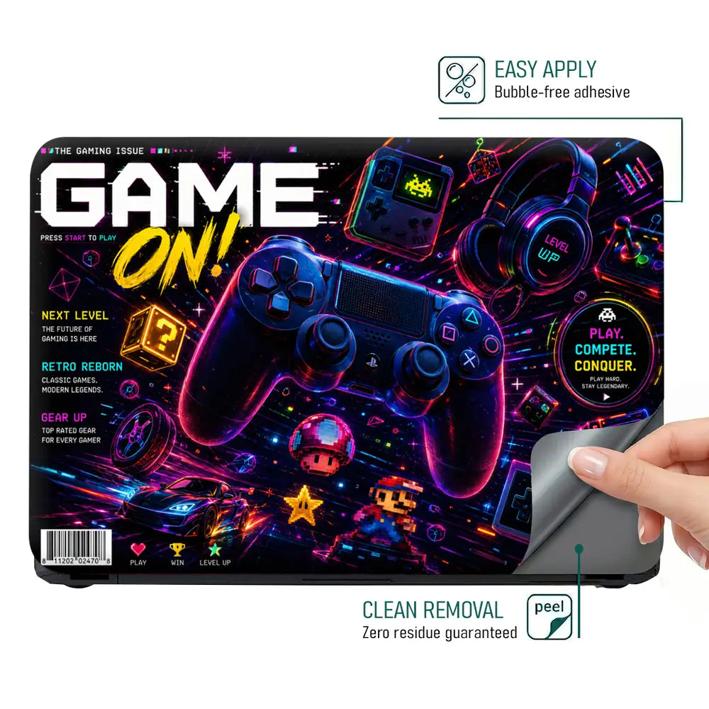 Gaming Arcade Game On Neon Laptop Skin - View 4