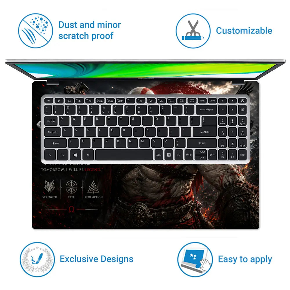 Gaming God Of War Kratos Axe Shoulder Crow Laptop Skin - View 5