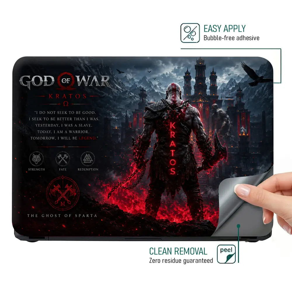 Gaming God Of War Kratos Castle Back View Laptop Skin - View 4