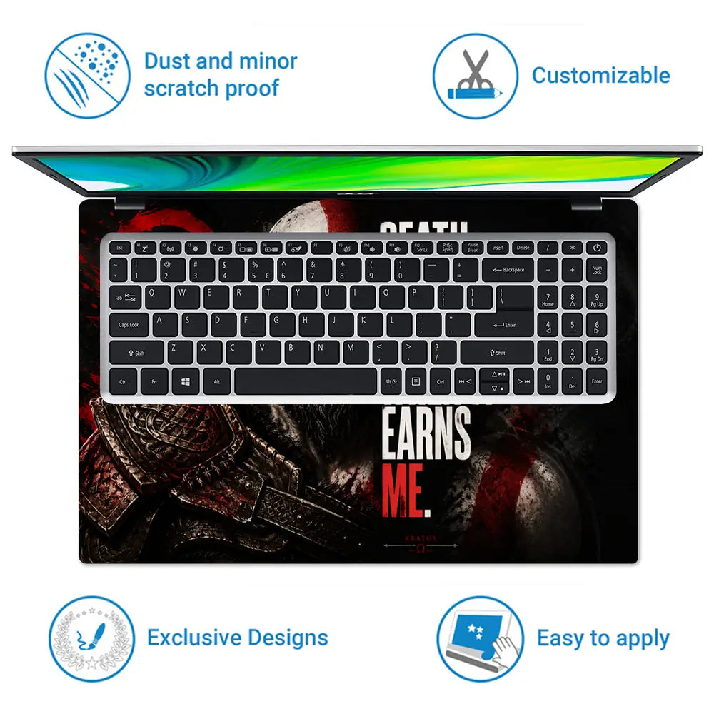 Gaming God Of War Kratos Death Earns Me Laptop Skin - View 5