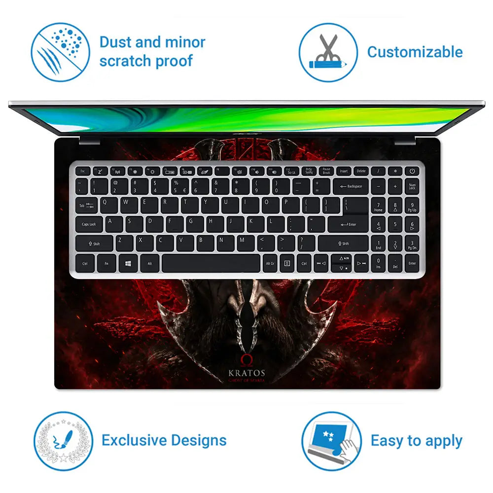 Gaming God Of War Kratos Helmet Death Crown Laptop Skin - View 5