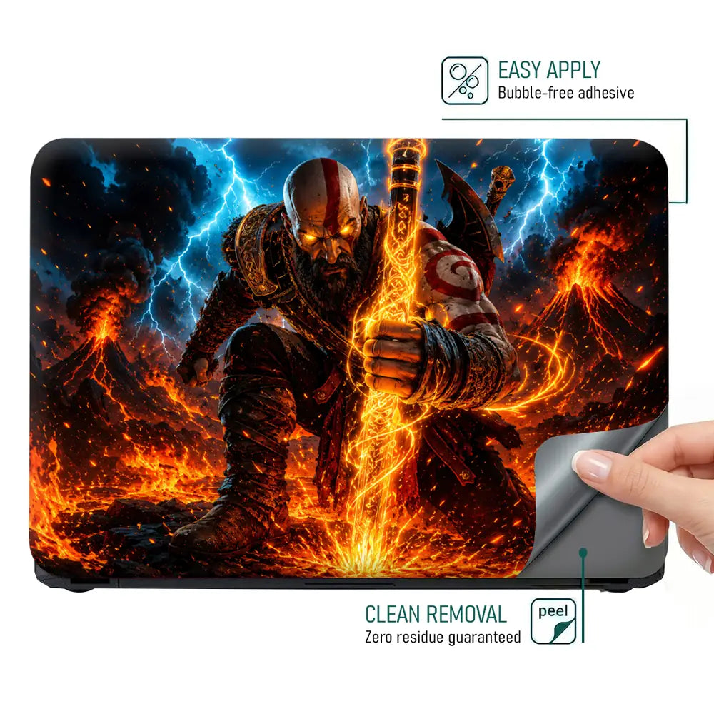 Gaming God Of War Kratos Lava Lightning Axe Glow Laptop Skin - View 4