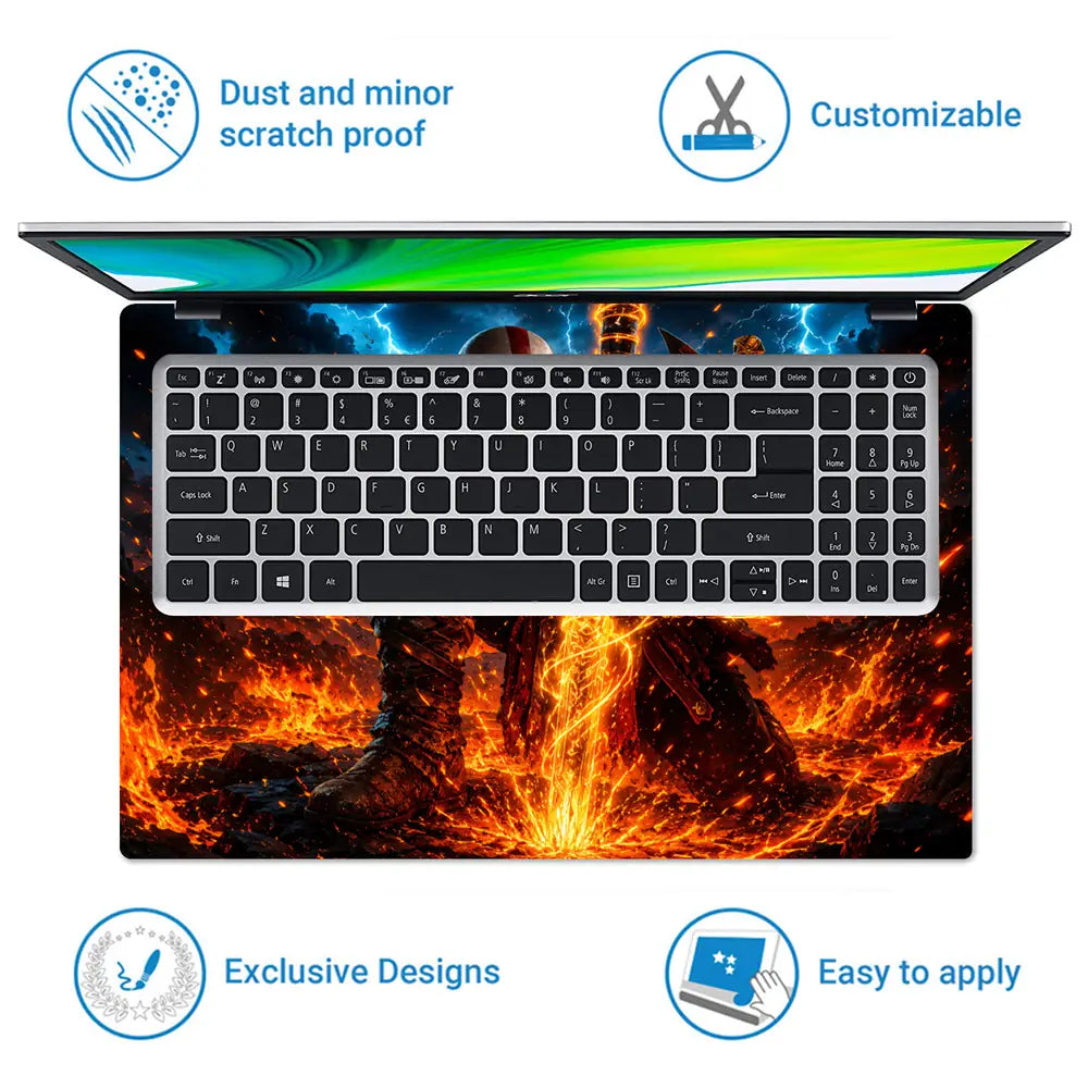 Gaming God Of War Kratos Lava Lightning Axe Glow Laptop Skin - View 5
