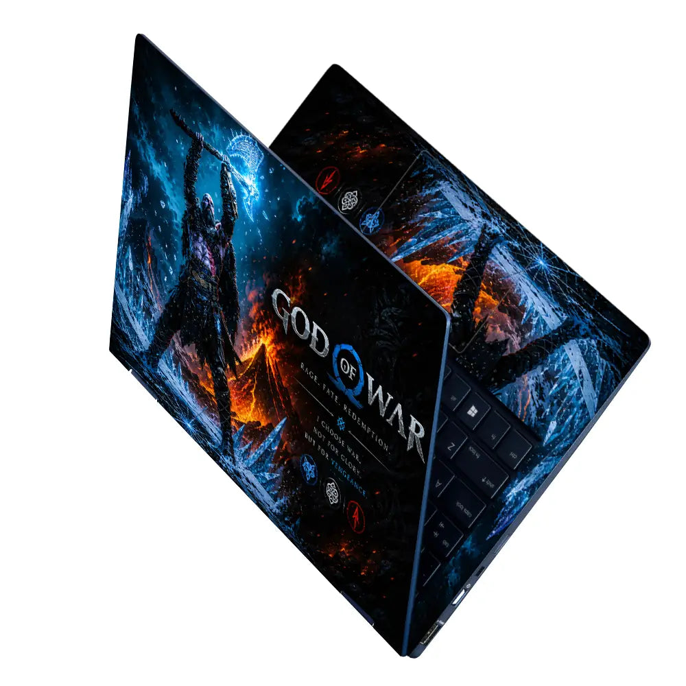 Gaming God Of War Kratos Lifting Axe Ice Laptop Skin - View 2
