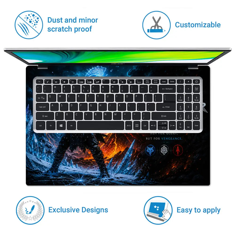 Gaming God Of War Kratos Lifting Axe Ice Laptop Skin - View 5