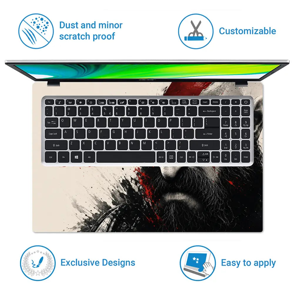 Gaming God Of War Kratos Omega Splash Face Laptop Skin - View 5