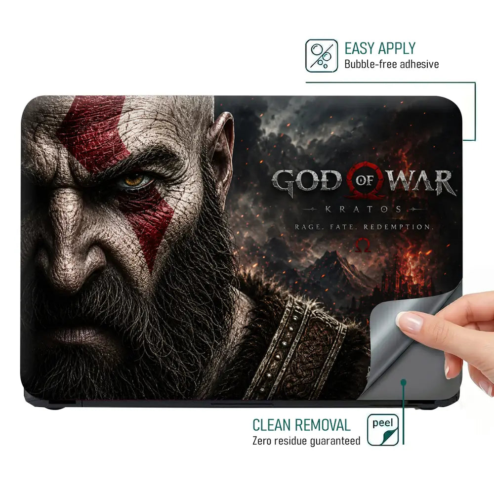 Gaming God Of War Kratos Rage Fate Crack Face Laptop Skin - View 4