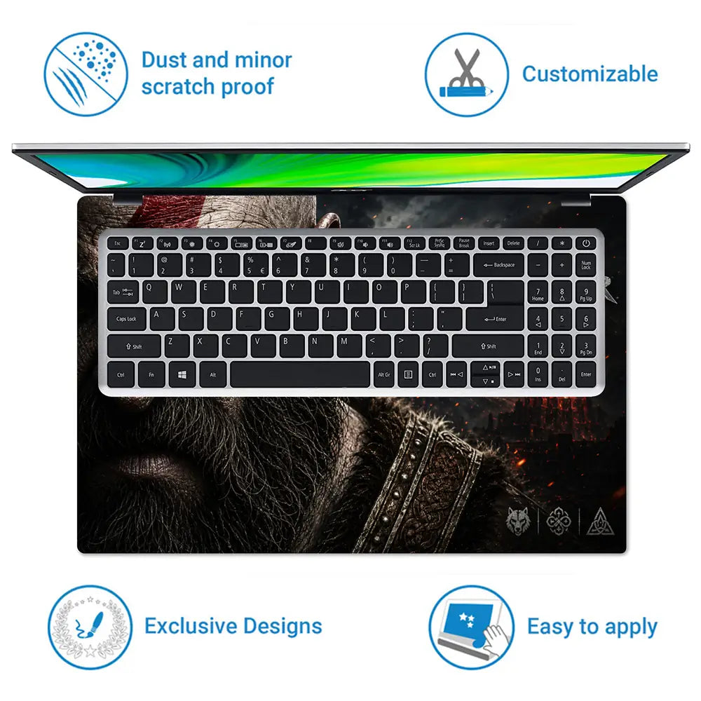 Gaming God Of War Kratos Rage Fate Crack Face Laptop Skin - View 5