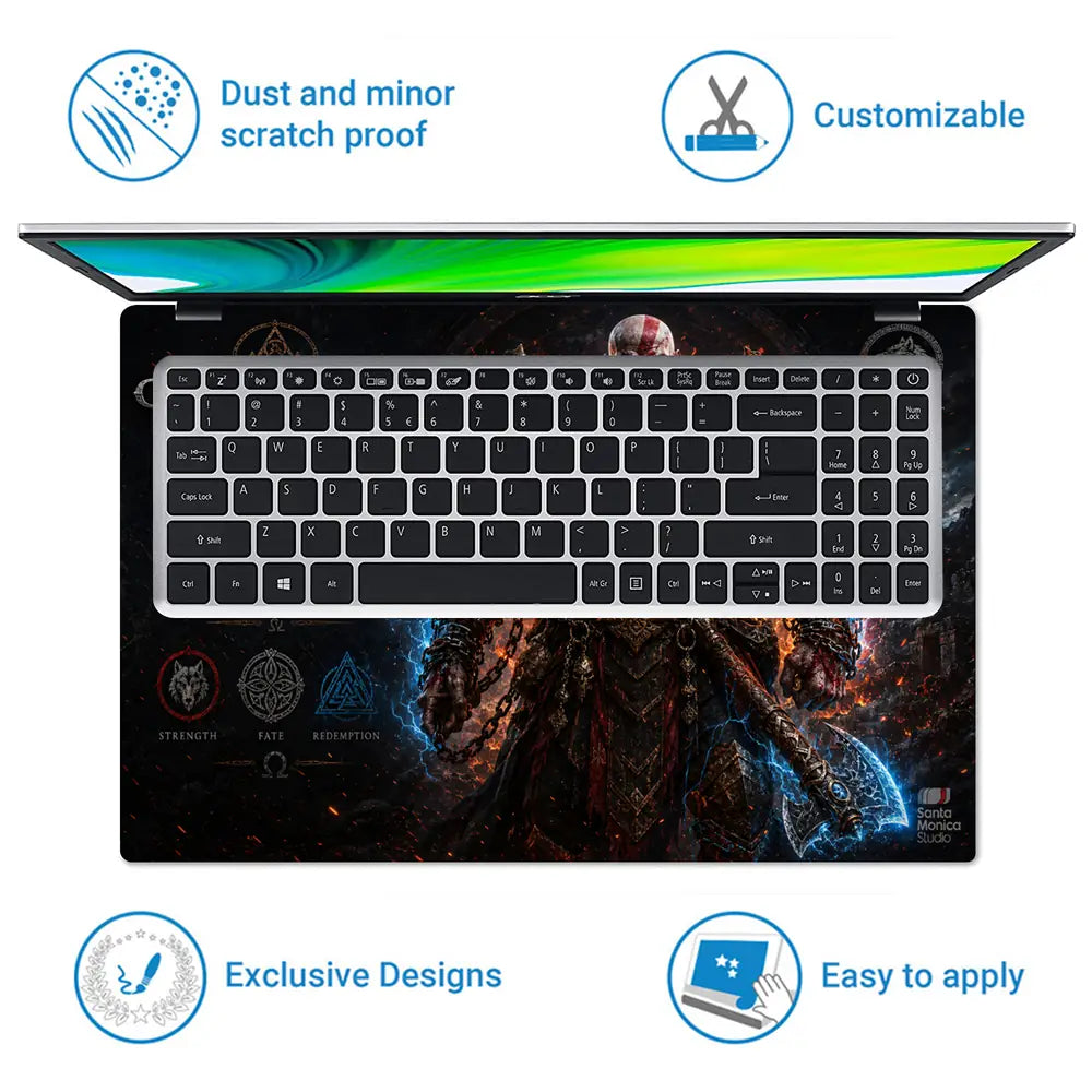 Gaming God Of War Kratos Ragnarok Stand Laptop Skin - View 5