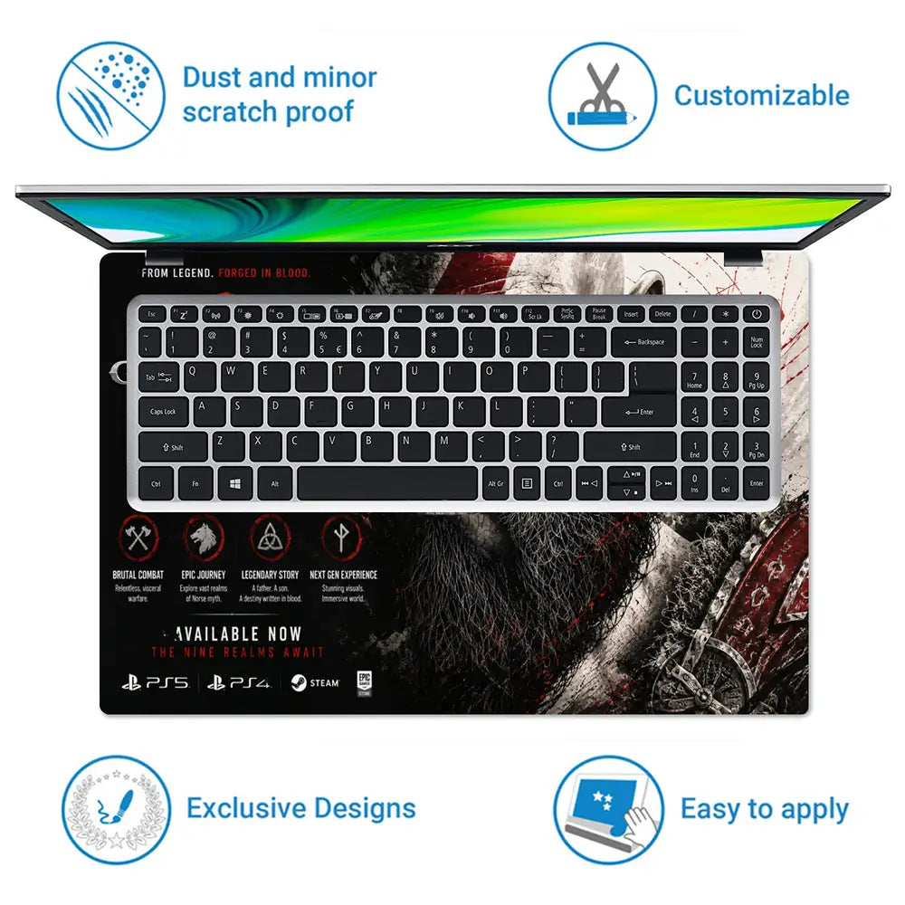 Gaming God Of War Kratos Ragnarok Witness Fall Laptop Skin - View 5