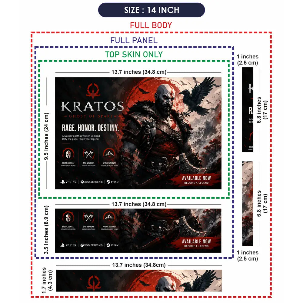 Gaming God Of War Kratos Raven Honor Destiny Laptop Skin - View 7