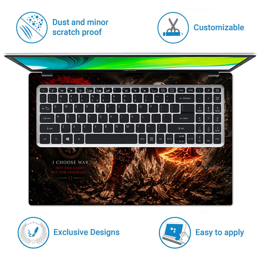Gaming God Of War Kratos Roar Flame Laptop Skin - View 5