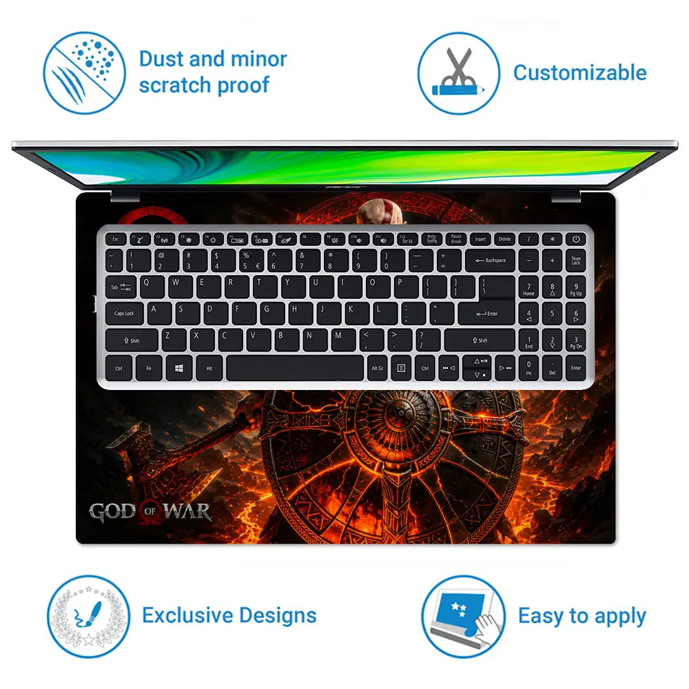 Gaming God Of War Kratos Shield Hammer Laptop Skin - View 5